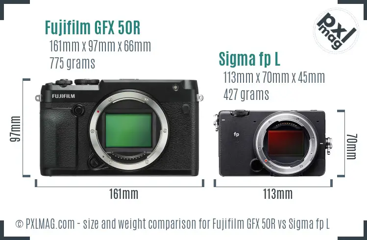Fujifilm GFX 50R vs Sigma fp L size comparison