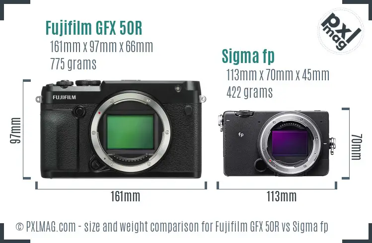 Fujifilm GFX 50R vs Sigma fp size comparison