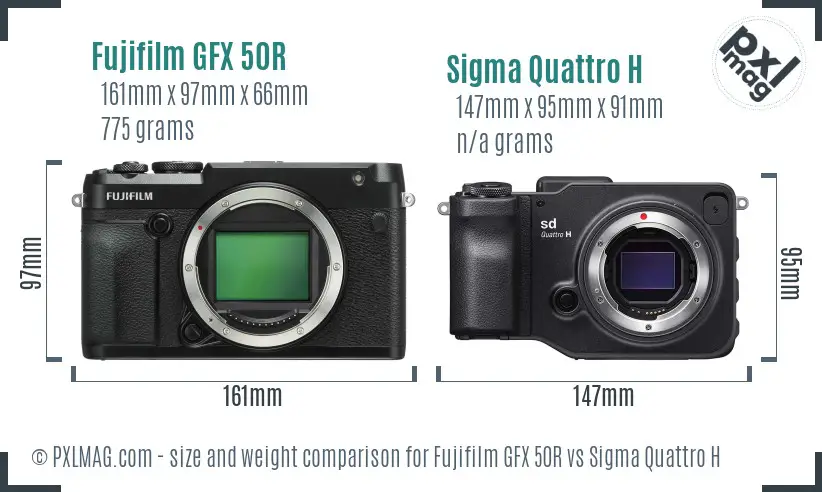 Fujifilm GFX 50R vs Sigma Quattro H size comparison