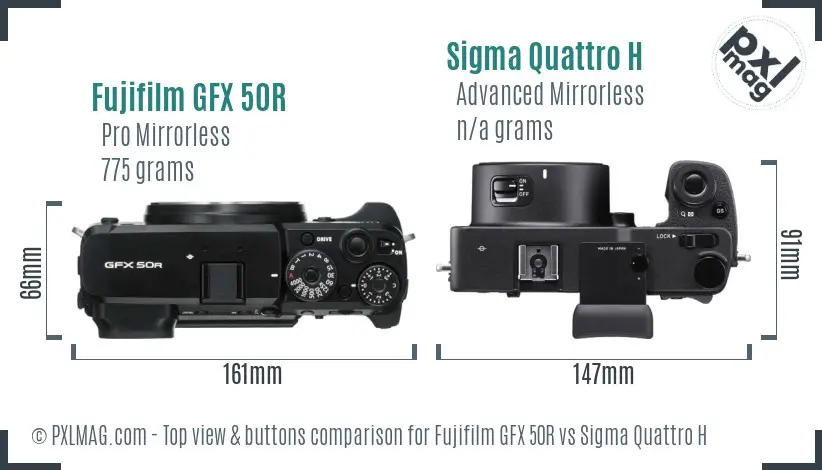 Fujifilm GFX 50R vs Sigma Quattro H top view buttons comparison