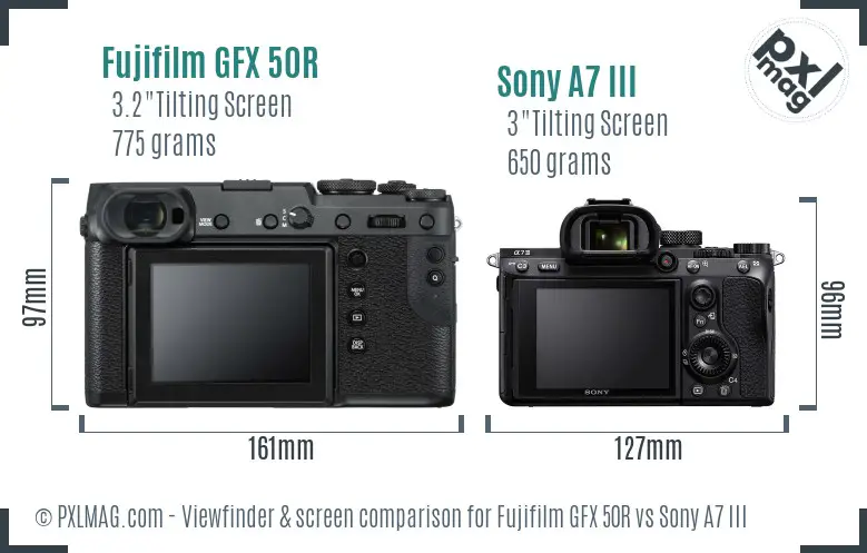 Fujifilm GFX 50R vs Sony A7 III Screen and Viewfinder comparison