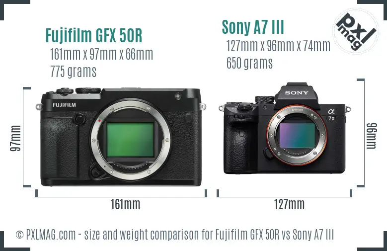 Fujifilm GFX 50R vs Sony A7 III size comparison