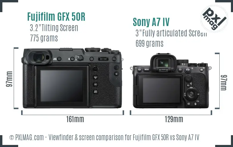 Fujifilm GFX 50R vs Sony A7 IV Screen and Viewfinder comparison