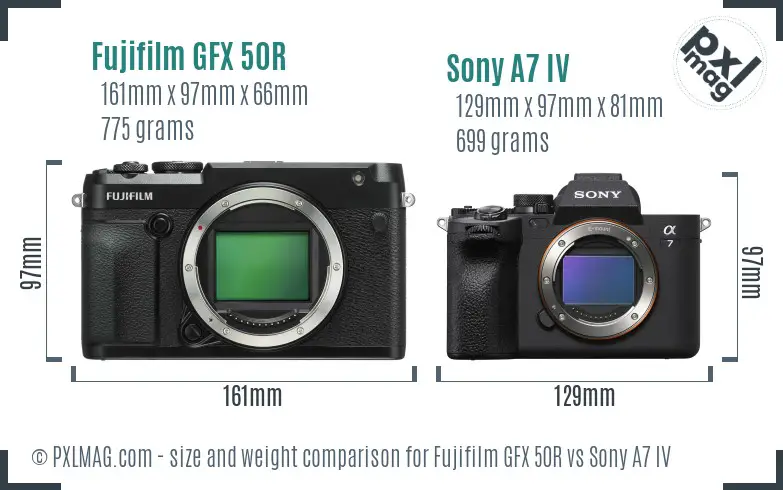 Fujifilm GFX 50R vs Sony A7 IV size comparison