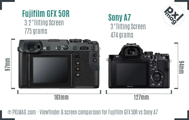 Fujifilm GFX 50R vs Sony A7 Screen and Viewfinder comparison