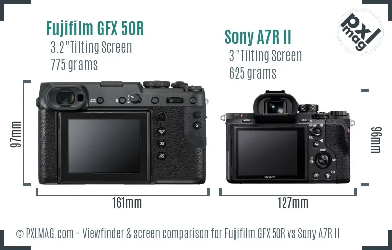 Fujifilm GFX 50R vs Sony A7R II Screen and Viewfinder comparison