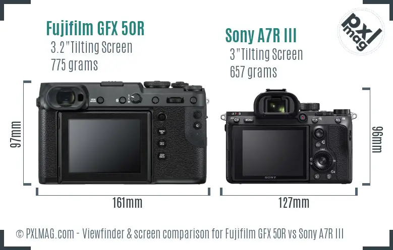 Fujifilm GFX 50R vs Sony A7R III Screen and Viewfinder comparison