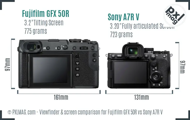 Fujifilm GFX 50R vs Sony A7R V Screen and Viewfinder comparison