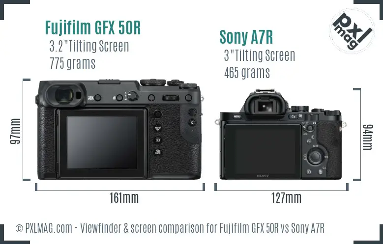 Fujifilm GFX 50R vs Sony A7R Screen and Viewfinder comparison