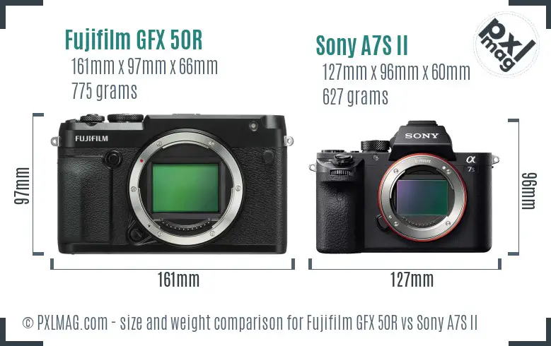 Fujifilm GFX 50R vs Sony A7S II size comparison Fujifilm GFX 50R vs Sony A7S II size comparison