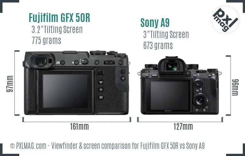 Fujifilm GFX 50R vs Sony A9 Screen and Viewfinder comparison