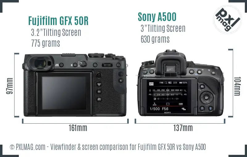 Fujifilm GFX 50R vs Sony A500 Screen and Viewfinder comparison