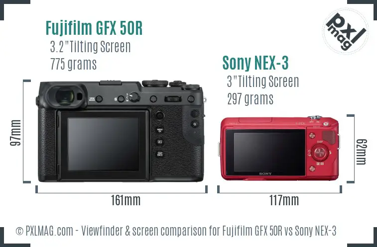 Fujifilm GFX 50R vs Sony NEX-3 Screen and Viewfinder comparison