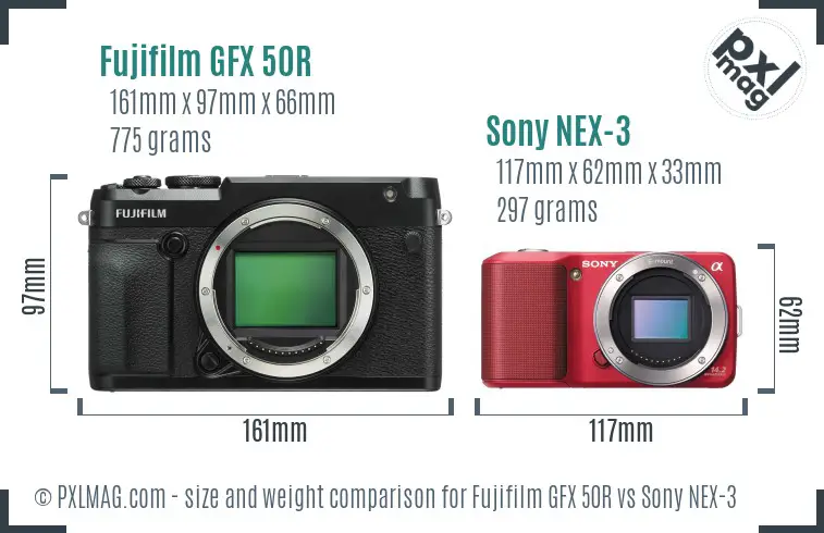 Fujifilm GFX 50R vs Sony NEX-3 size comparison