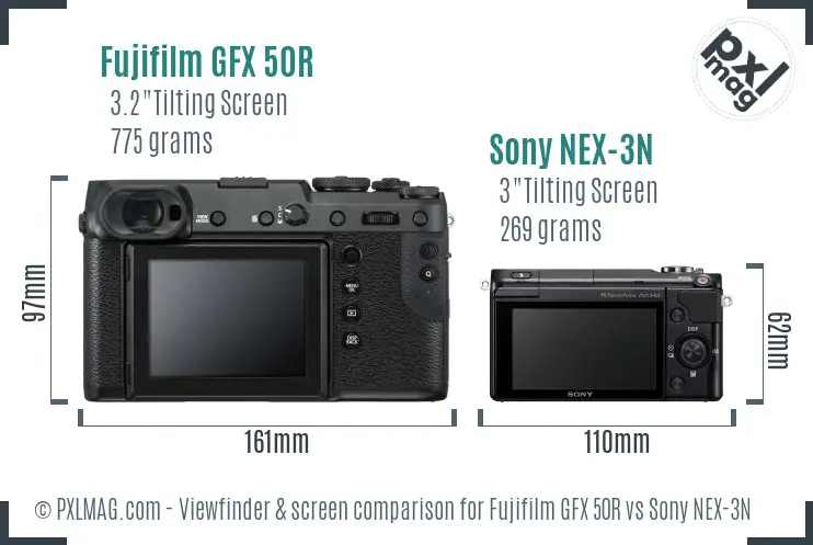 Fujifilm GFX 50R vs Sony NEX-3N Screen and Viewfinder comparison