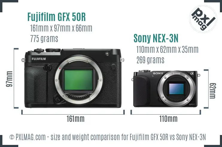 Fujifilm GFX 50R vs Sony NEX-3N size comparison