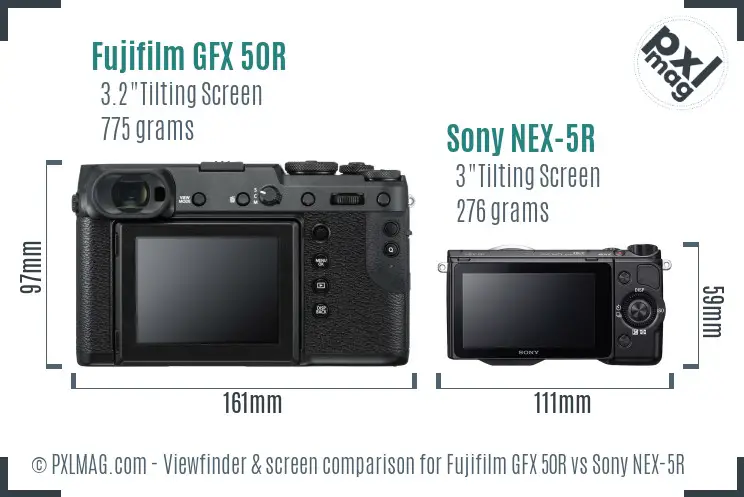 Fujifilm GFX 50R vs Sony NEX-5R Screen and Viewfinder comparison
