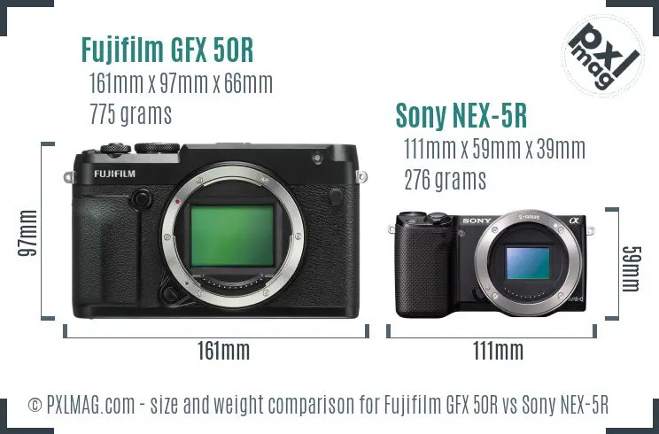 Fujifilm GFX 50R vs Sony NEX-5R size comparison
