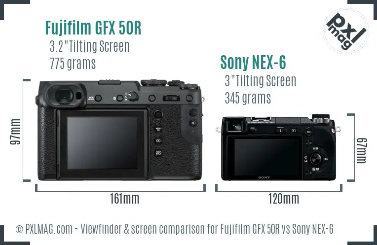 Fujifilm GFX 50R vs Sony NEX-6 Screen and Viewfinder comparison