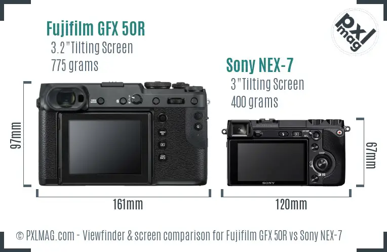Fujifilm GFX 50R vs Sony NEX-7 Screen and Viewfinder comparison