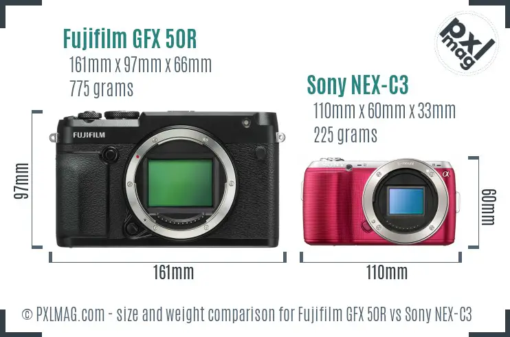 Fujifilm GFX 50R vs Sony NEX-C3 size comparison