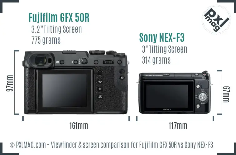 Fujifilm GFX 50R vs Sony NEX-F3 Screen and Viewfinder comparison