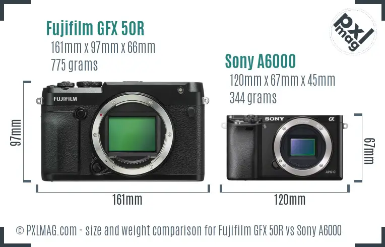 Fujifilm GFX 50R vs Sony A6000 size comparison Fujifilm GFX 50R vs Sony A6000 size comparison
