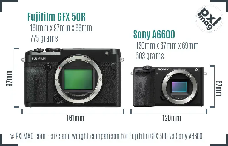Fujifilm GFX 50R vs Sony A6600 size comparison
