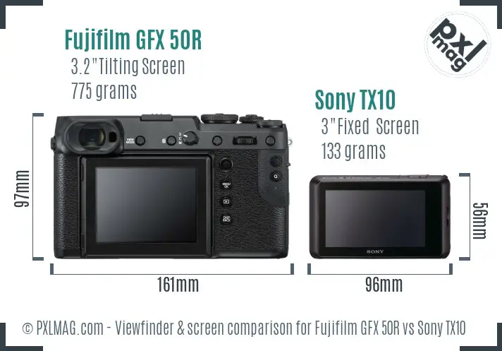 Fujifilm GFX 50R vs Sony TX10 Screen and Viewfinder comparison