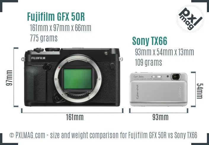 Fujifilm GFX 50R vs Sony TX66 size comparison Fujifilm GFX 50R vs Sony TX66 size comparison