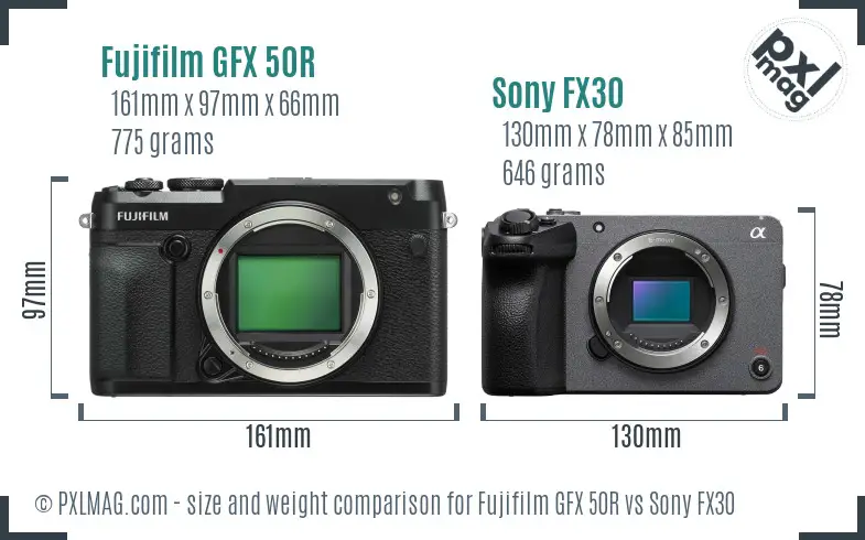 Fujifilm GFX 50R vs Sony FX30 size comparison Fujifilm GFX 50R vs Sony FX30 size comparison