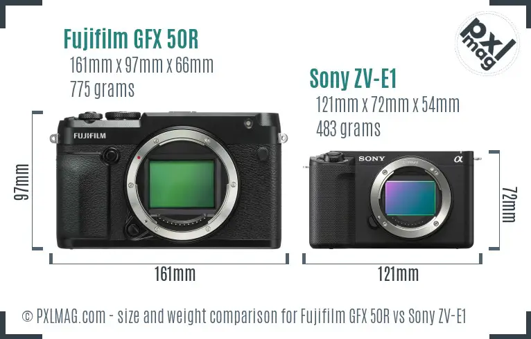 Fujifilm GFX 50R vs Sony ZV-E1 size comparison