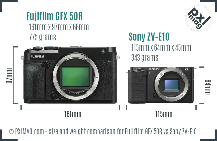 Fujifilm GFX 50R vs Sony ZV-E10 size comparison