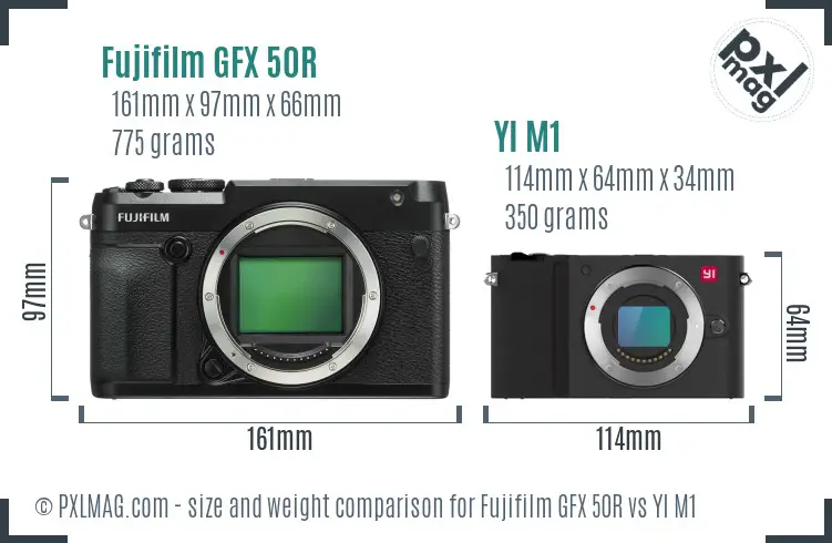Fujifilm GFX 50R vs YI M1 size comparison