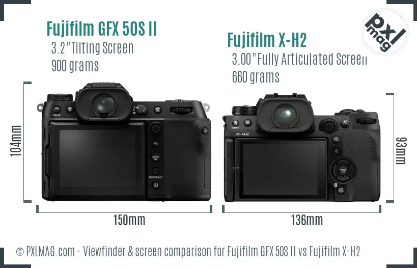 Fujifilm GFX 50S II vs Fujifilm X-H2 Screen and Viewfinder comparison