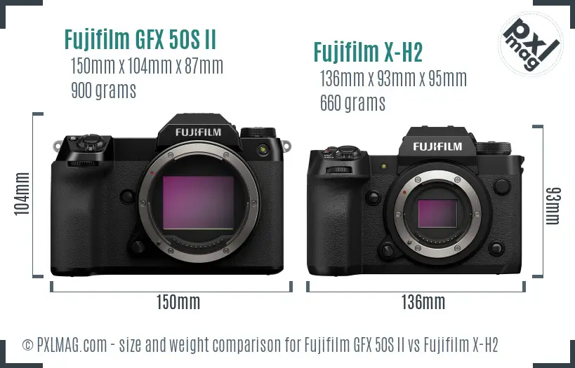 Fujifilm GFX 50S II vs Fujifilm X-H2 size comparison