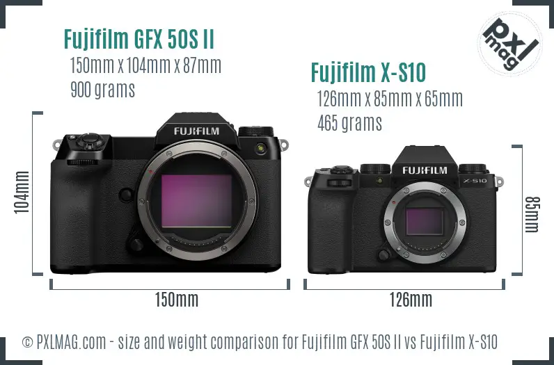 Fujifilm GFX 50S II vs Fujifilm X-S10 size comparison