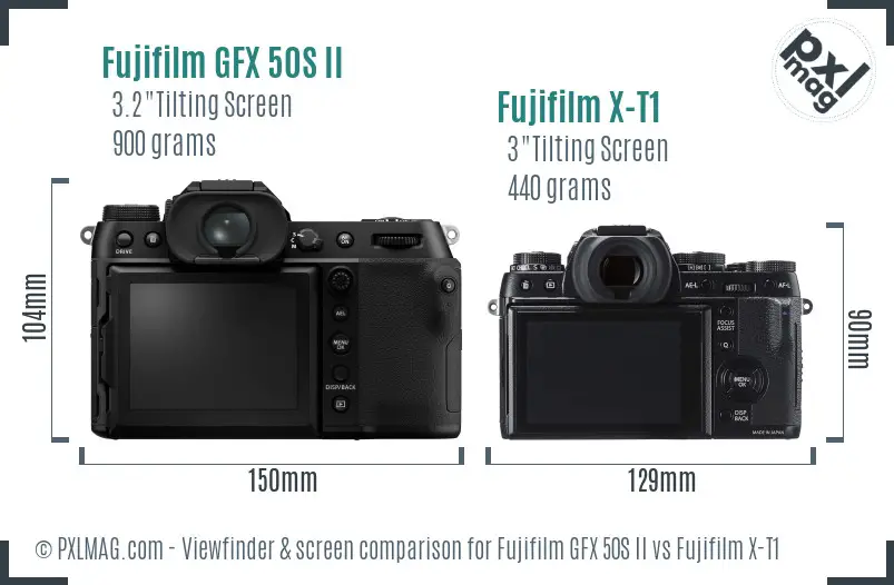 Fujifilm GFX 50S II vs Fujifilm X-T1 Screen and Viewfinder comparison