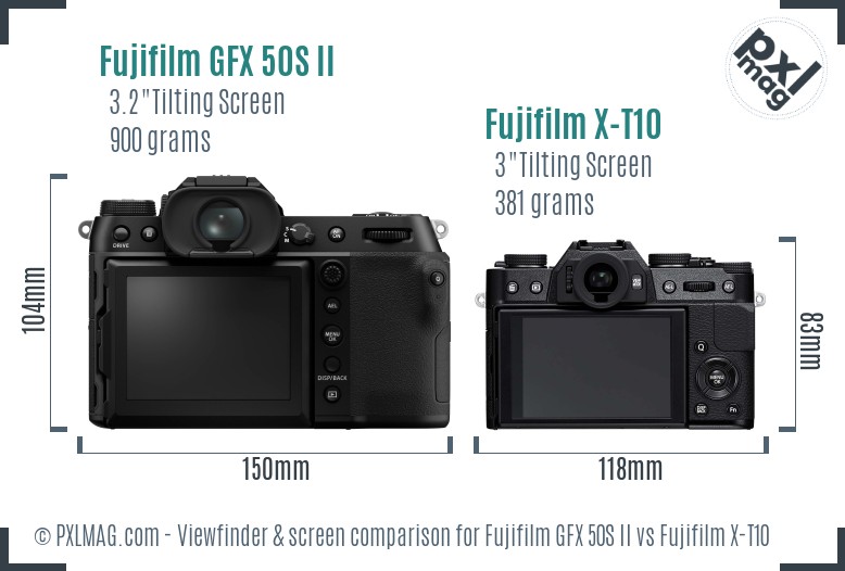 Fujifilm GFX 50S II vs Fujifilm X-T10 Screen and Viewfinder comparison