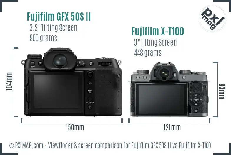 Fujifilm GFX 50S II vs Fujifilm X-T100 Screen and Viewfinder comparison