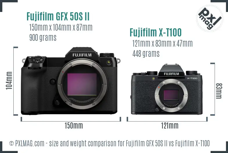 Fujifilm GFX 50S II vs Fujifilm X-T100 size comparison