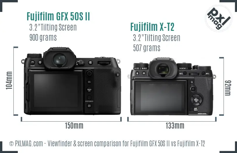 Fujifilm GFX 50S II vs Fujifilm X-T2 Screen and Viewfinder comparison