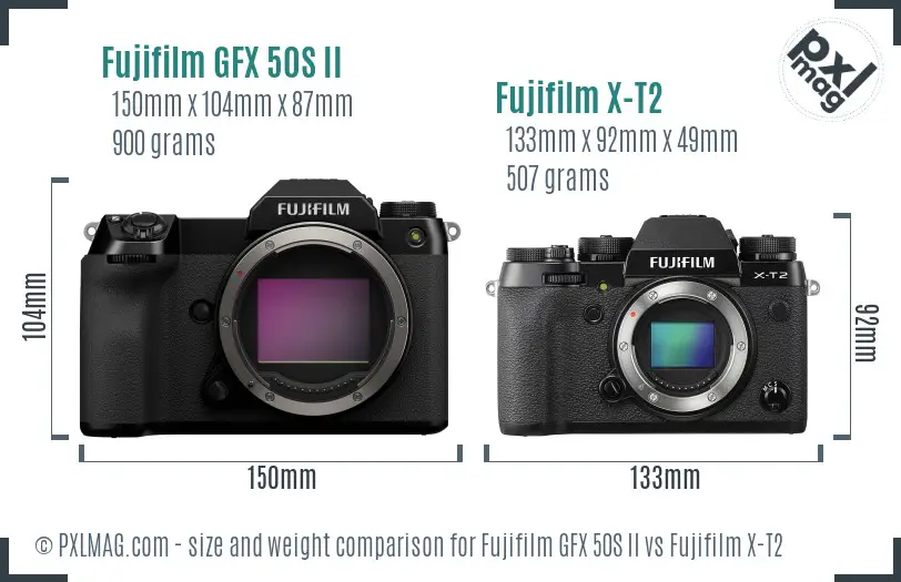 Fujifilm GFX 50S II vs Fujifilm X-T2 size comparison