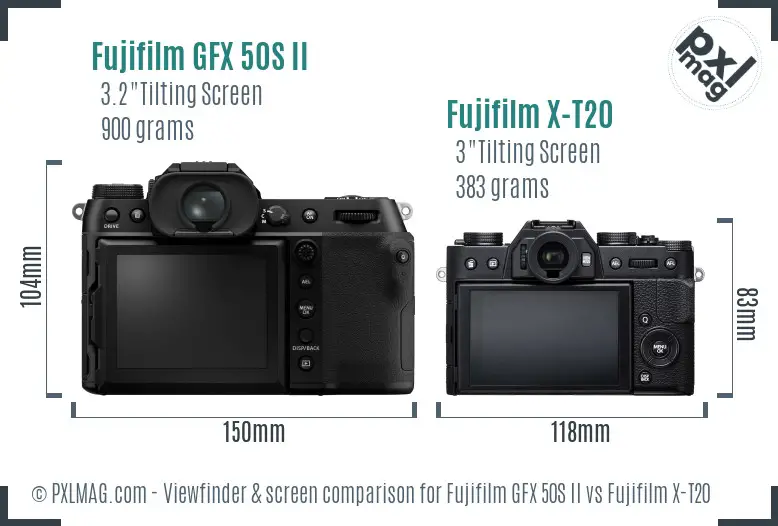 Fujifilm GFX 50S II vs Fujifilm X-T20 Screen and Viewfinder comparison