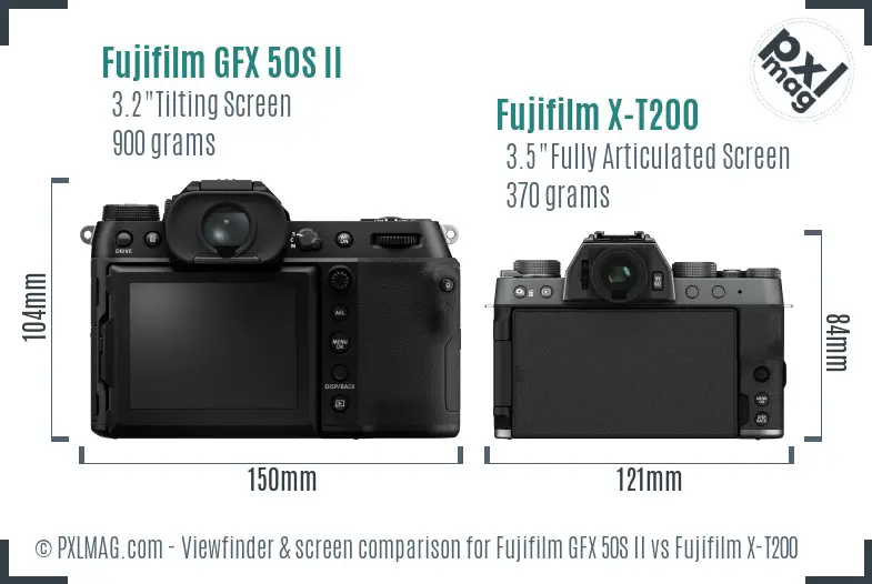 Fujifilm GFX 50S II vs Fujifilm X-T200 Screen and Viewfinder comparison