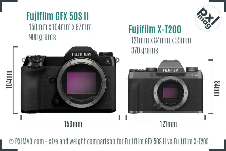 Fujifilm GFX 50S II vs Fujifilm X-T200 size comparison