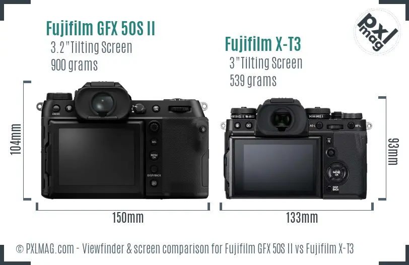 Fujifilm GFX 50S II vs Fujifilm X-T3 Screen and Viewfinder comparison