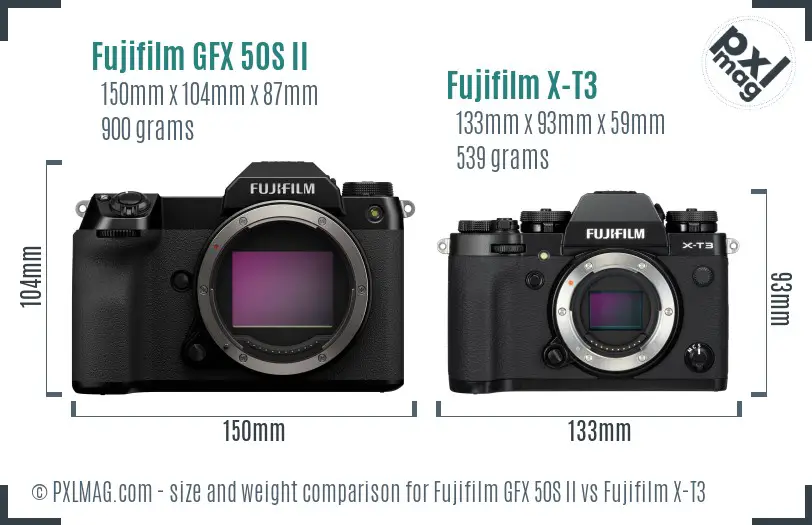 Fujifilm GFX 50S II vs Fujifilm X-T3 size comparison