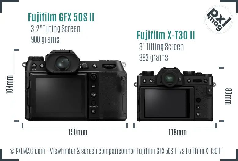 Fujifilm GFX 50S II vs Fujifilm X-T30 II Screen and Viewfinder comparison