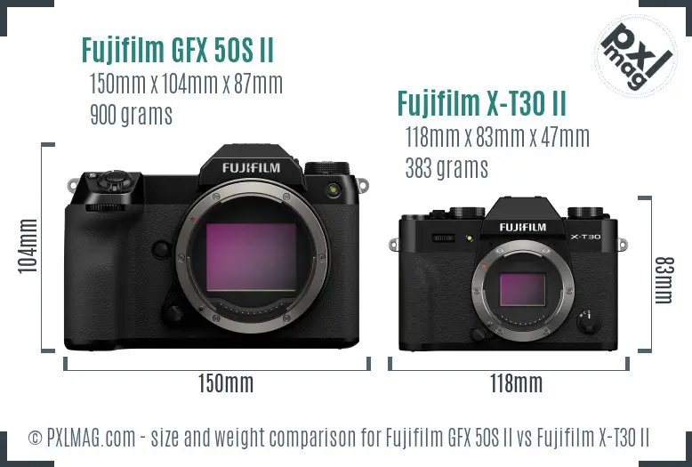 Fujifilm GFX 50S II vs Fujifilm X-T30 II size comparison